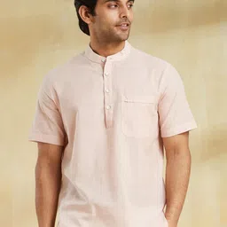 Fabindia Men Relaxed Fit Band Collar Solid Cotton Casual Shirt-image-34