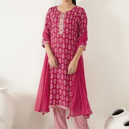 Anouk Women Ethnic Motifs Printed Regular Kurta with Trousers & With Dupatta image 1
