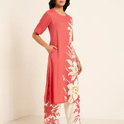 RANGMANCH BY PANTALOONS Floral Printed Round Neck Straight Shaped Kurta With Palazzos-picture-16