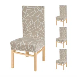 Yellow Weaves 4-Pcs Beige Printed Stretchable Chair Covers-image-79
