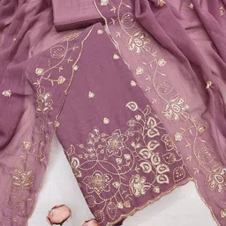 LeeliPeeri Designer Floral Embroidered Thread Work Georgette Unstitched Dress Material-picture-17