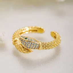 Rubans 18K Gold-Plated CZ Studded Adjustable Finger Ring-52