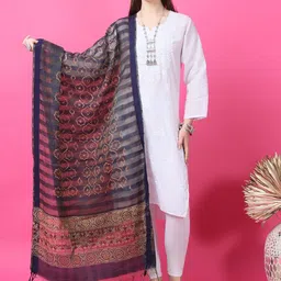 LOOM LEGACY Ethnic Motifs Printed Cotton Silk Block Print Dupatta-picture-23