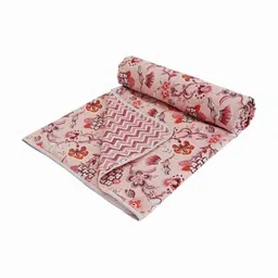 Comfowell Peach-Coloured & Brown Floral AC Room 210 GSM Double Bed Dohar-image-22
