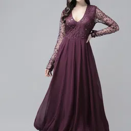 PANIT Net Embroidered V Neck Gown Maxi Dress-image-50