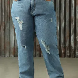 Freeform by High Star Women High-Rise Mildly Distressed Light Fade Jeans-image-53