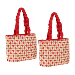 prettykrafts 2Pcs Red & Beige Embroidered Handheld Bags-27