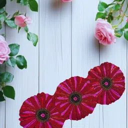YWULY Pink & Maroon Beads Embroidered Table Runner-34