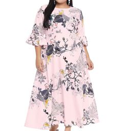 Indietoga Women Plus Size Floral Printed Bell Sleeve Maxi Dress-23