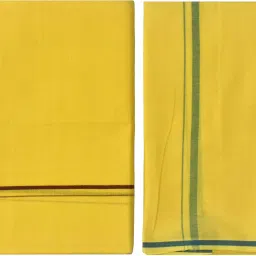 TUNI MANI Tiny Border Samy Vesti 2.0meter / Pooja wear Dhoti With Towel Solid Men Dhoti-image-0