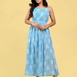 RAAKA Women Floral Printed Shoulder Straps Sleeveless Fit & Flare Maxi Dress-image-39