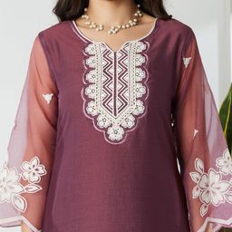 MOKOSH Women Ethnic Motifs Embroidered Regular Thread Work Kurta with Trousers & With Dupatta image 3