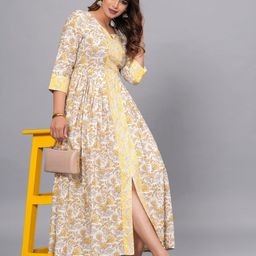 Moda Rapido Floral Printed Notch Neck Pure Cotton A-Line Ethnic Dresses-image-27