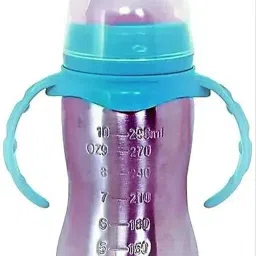 Stainless Steel 2in1 Baby Feeding Bottle with 2 Nipple Sipper Bottle for Baby - 290 ml-image-46