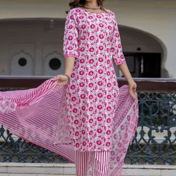 VredeVogel Women Floral Printed Regular Kurta with Trousers & With Dupatta-picture-24
