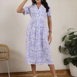 House Of Zelena Women Floral Print Shirt Collar Maternity Shirt Dress-image-16
