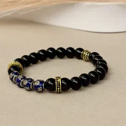SANAA CREATIONS Unisex Onyx, Lapis & Filigree Accent Stones Studded Elasticated Bracelet-7