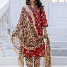 ARADHNA Women Floral Embroidered Regular Thread Work Kurta with Trousers & With Dupatta-image-60