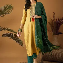 Anouk Rustic Floral Woven Design Sequinned Kurta With Trousers And Dupatta-picture-31
