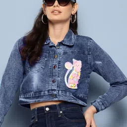 The Roadster Lifestyle Co Self-Design Cropped Denim Jacket-picture-44