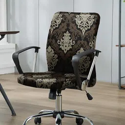 HOUSE OF QUIRK Black & Brown Printed Stretchable Desk Chair Cover-image-69
