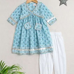 The Magic Wand Girls Floral Printed Regular Gotta Patti Pure Cotton Kurta with Pyjamas-image-75