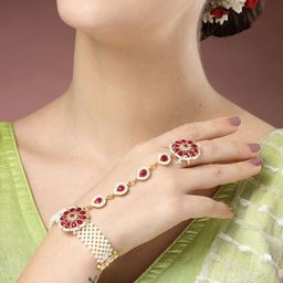 Anouk Women Brass Pearls Handcrafted Gold-Plated Ring Bracelet-image-79