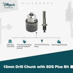 hillgrove HGCM251M1 26mm Hammer Drill Machine Forward/Reverse Rotation with Drill Chunk SDS Adapter,HSS+Wood+Masonry Bit Set for Making Holes in Metal/Wood/Concrete Hammer Drill image 3
