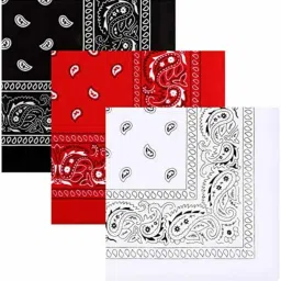 LOHAGARH TREND 3Pcs Paisey handkerchief Cowboy Head Wrap Scarf for Women and Men 100% Cotton ["Black","Red","White"] Handkerchief-8