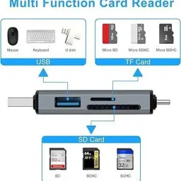 Foxne Point 5 in 1 SD & TF Card Reader with Type-C & USB Ports, Portable Memory Card Reader Card Reader image 3