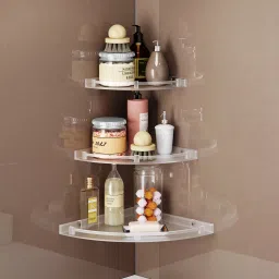Corner Shelf for Bathroom | Wall Mount Storage Rack | Space Saving 12 inch 3 Bar Towel Rod-3