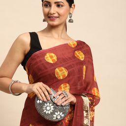 HERE&NOW Maroon Pure Georgette Saree-image-4