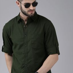 Roadster Men Green Solid Sustainable Casual Cotton Shirt-image-14