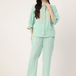 MISRI Embroidered Pure Cotton Top With Trousers-image-23