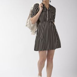Style Quotient Women Black & White Striped A-Line Dress-image-26