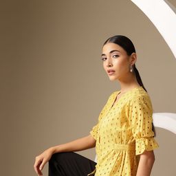 Chemistry Embroidered Puff Sleeve Pure Cotton Schiffli Top-picture-23