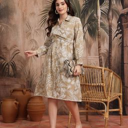 Sangria Floral Print Pure Cotton Twisted Wrap Ethnic Shirt Dress-image-64