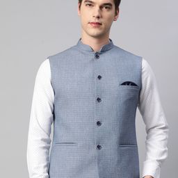 ESSAS club Men Blue Slub Self Design Jacket-26