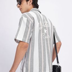 glitchez Playful Stripes Self-Design Relaxed Fit Casual Shirt with Typography Detail-image-34