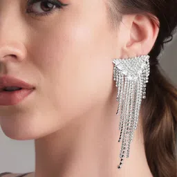 Rubans Silver-Plated American Diamond & Cubic Zirconia Drop Earrings-image-60