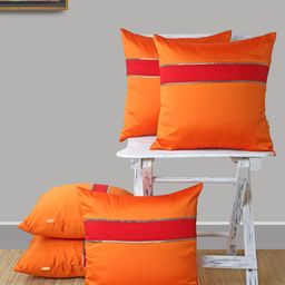 ANS Orange & Red Set of 5 Striped Square Cushion Covers image 1