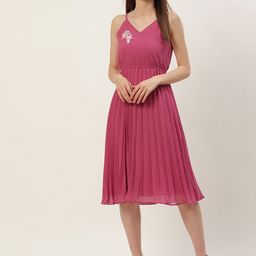 Slenor Women Pink Georgette A-Line Midi Dress-image-28