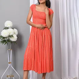 IQRAAR  Women Self Design Square Neck Dress-image-95