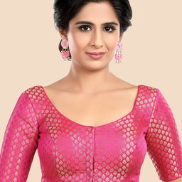 neckbook Pink Woven Design Padded Readymade Saree Blouse-image-2