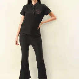 LILL Women Black Bloom Flabby Top with Trouser Co-ord Set-image-62