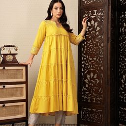 House of Pataudi Mirror Work Tiering Jashn Kurta-26