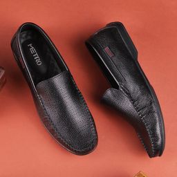 Metro Men Textured Perforated Leather Loafers-2