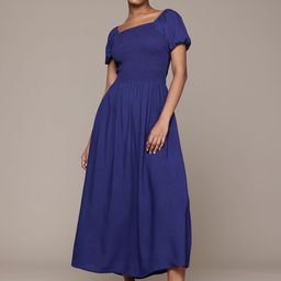 Roadster Puff Sleeves Fit & Flare Smocked Maxi Dress-image-41