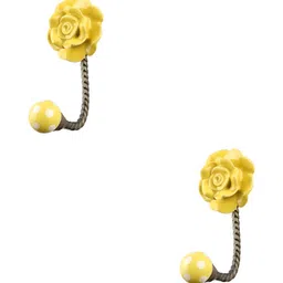 IndianShelf Yellow 2 Pcs Flower Ceramic Wall Hooks-image-87