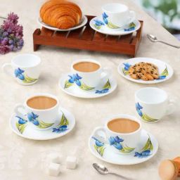 Larah by Borosil Multicolor Ceramic Opalware Cup and Saucer Set of 12 220ml-3
